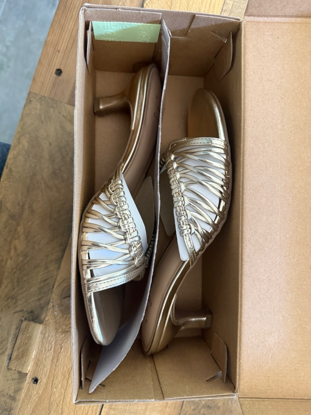 a new day Metallic Gold Braided Strappy Mule Kitten Heels - Picture 4 of 5